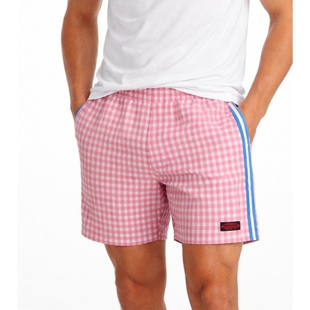 Vineyard Vines Swim Trunks Pink Gingham Check Mesh Lined Size XL Preppy Beach